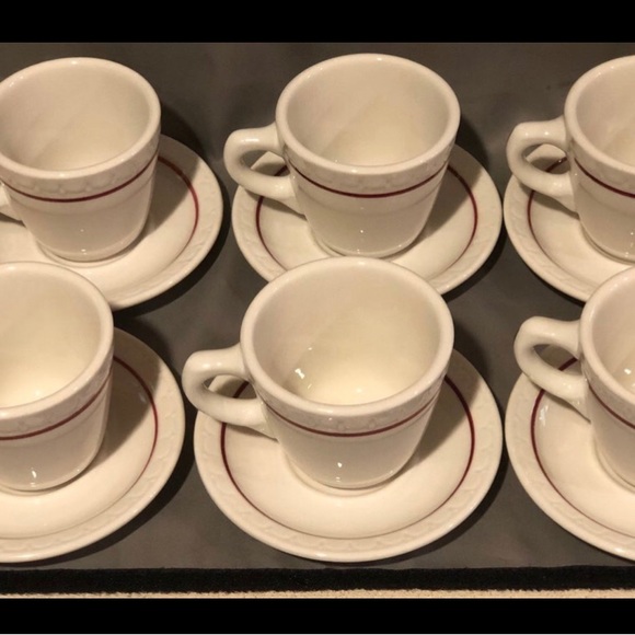 1952 Syracuse Econo Rim Cardinal China Restaurant Ware Railroad 6 Cups & Saucers - Picture 12 of 12